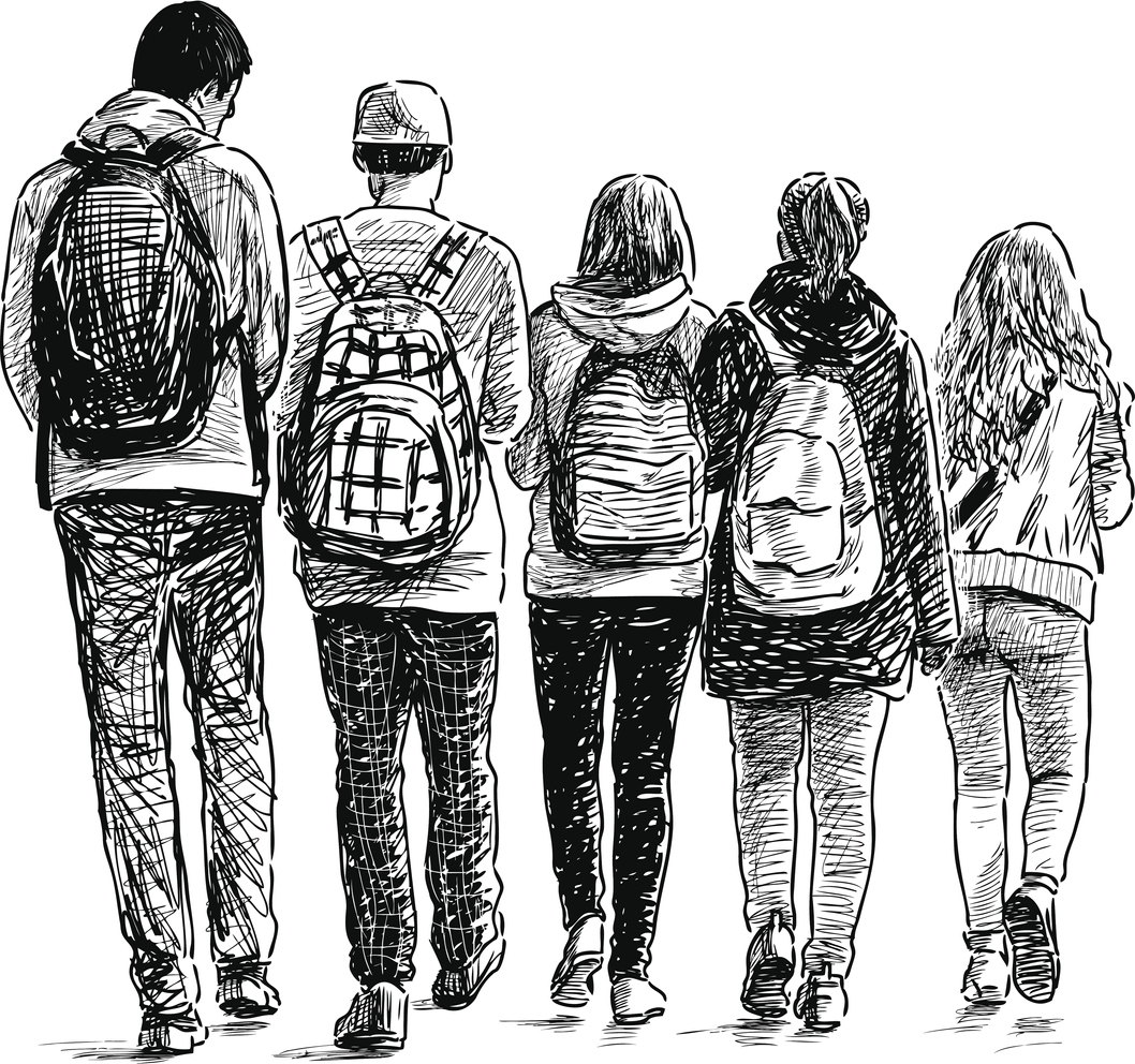Vector drawing of the walking teenagers.